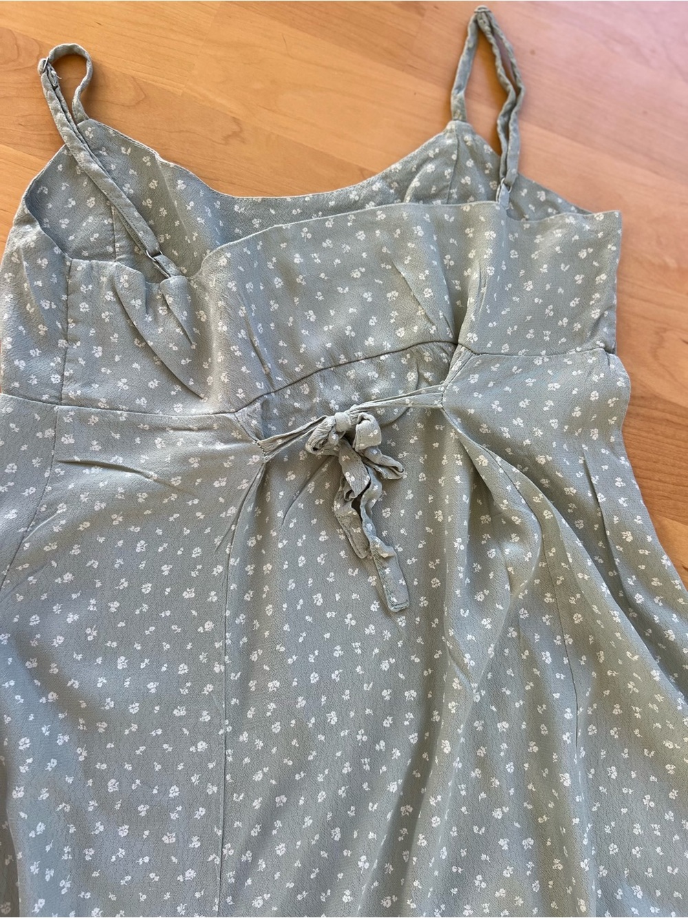 Brandy Melville Sage Green Slip Maxi Dress with Tiny White Floral Print - Picture 5 of 6
